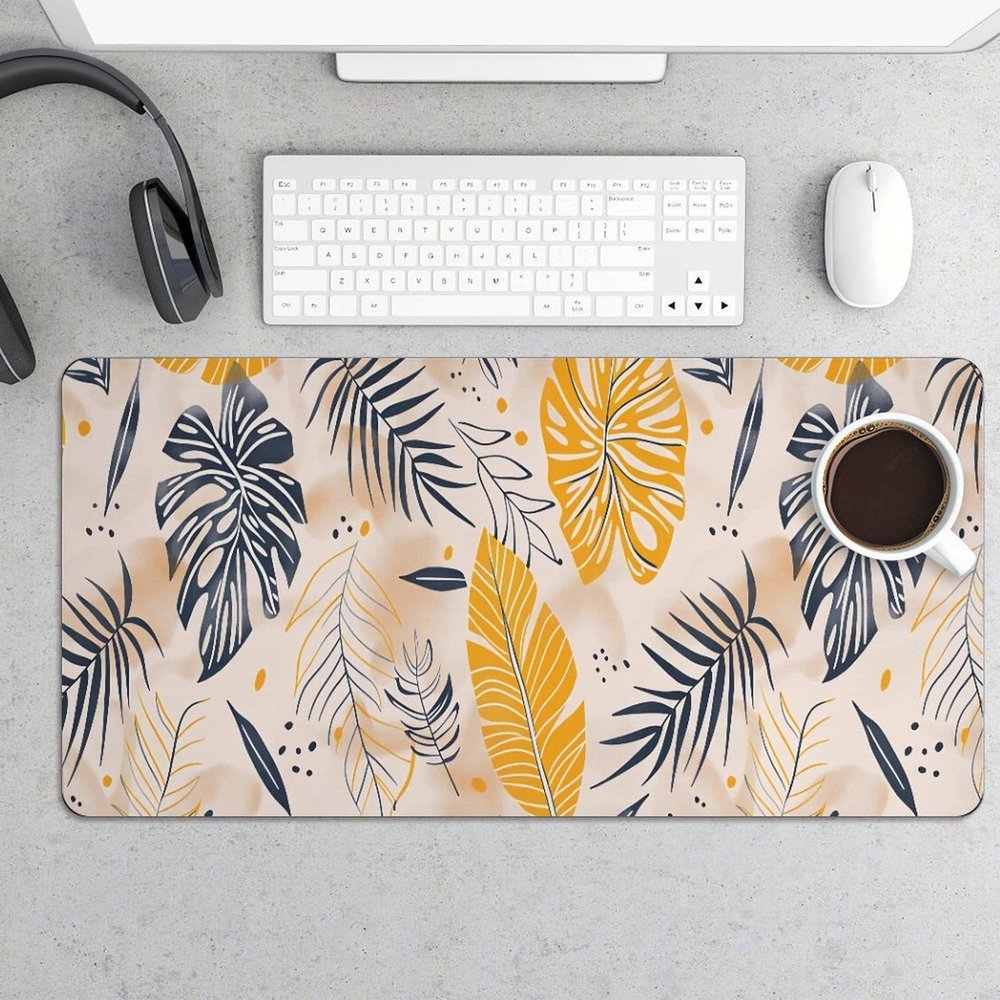 Boho Palm Leaves Large Gaming Mouse Pad 12x24 Inch Extended Desk Mat, Non-Slip Rubber Base Keyboard & Mouse Pad, Waterproof Computer Desk Pad for Office Home Gamer Desk Accessories
