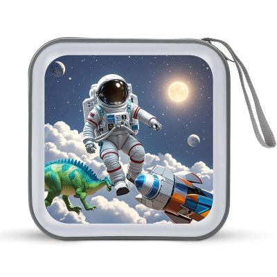 BTCOWZRV Funny Astronaut Dinosaur Rocket CD Case Hard Plastic 40 Capacity DVD Case Holders Wallet Portable Zipper CD Case DVD Storage Binder Disc Storage Organizer for Car Home Office Travel