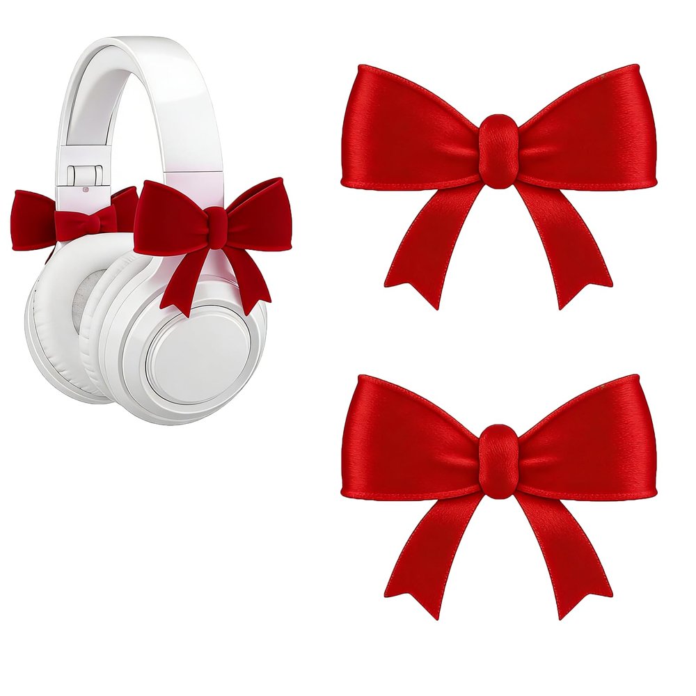2 Pack Pink Bow Decor Headphone Accessories - Exquisite Gaming Headphone Accessories Suitable for Various Headphones - A Fun Gift for Gamers (red)