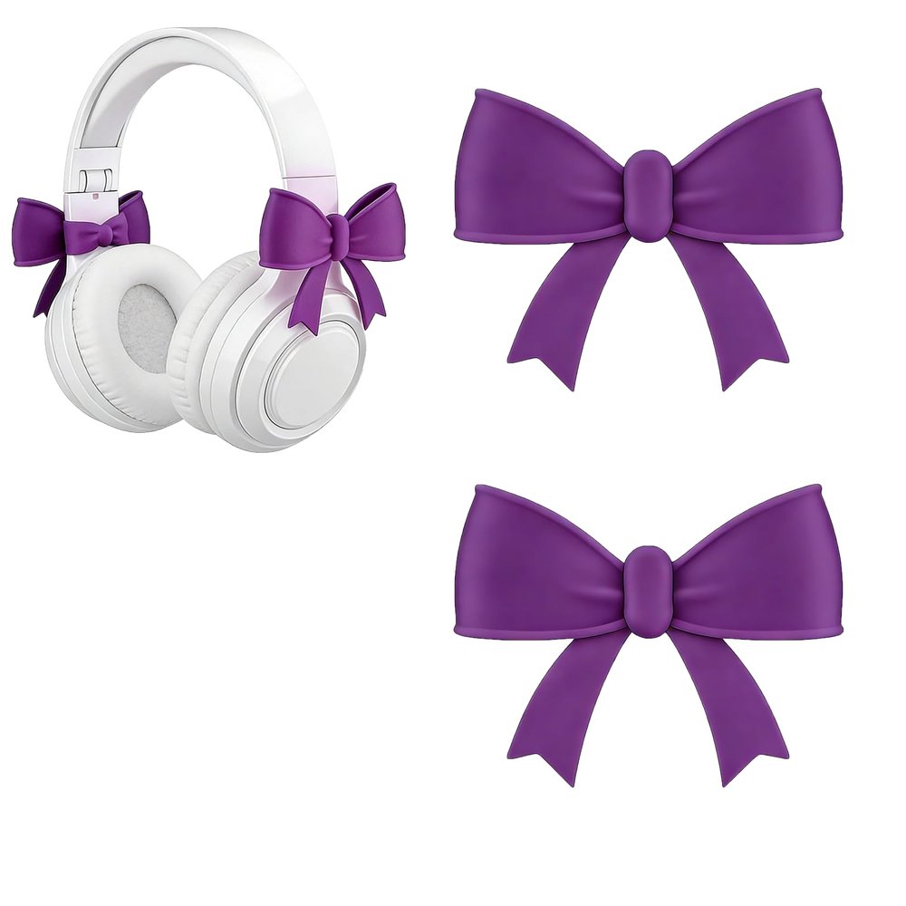 2 Pack Pink Bow Decor Headphone Accessories - Exquisite Gaming Headphone Accessories Suitable for Various Headphones - A Fun Gift for Gamers (Purple)