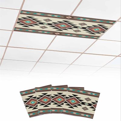 Fluorescent Light Covers for Ceiling Lights 4 Pack, Southwest Geometric Magnetic Classroom Light Covers 4x2 Feet, Brown Mexican Aztec Boho Tribal Fluorescent Ceiling Filters for Office Classroom