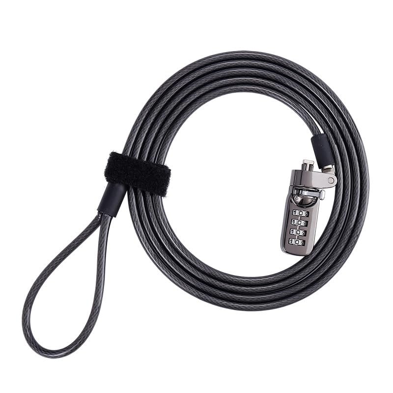 Laptop Security Cable Lock, Keyless 4-Digit Combination Anti-Theft Lock with Cut-Resistant Steel Cable, Adjustable, Compatible with 0.28x0.12in Security Slot for Laptops Tablets, 74.8in, Black