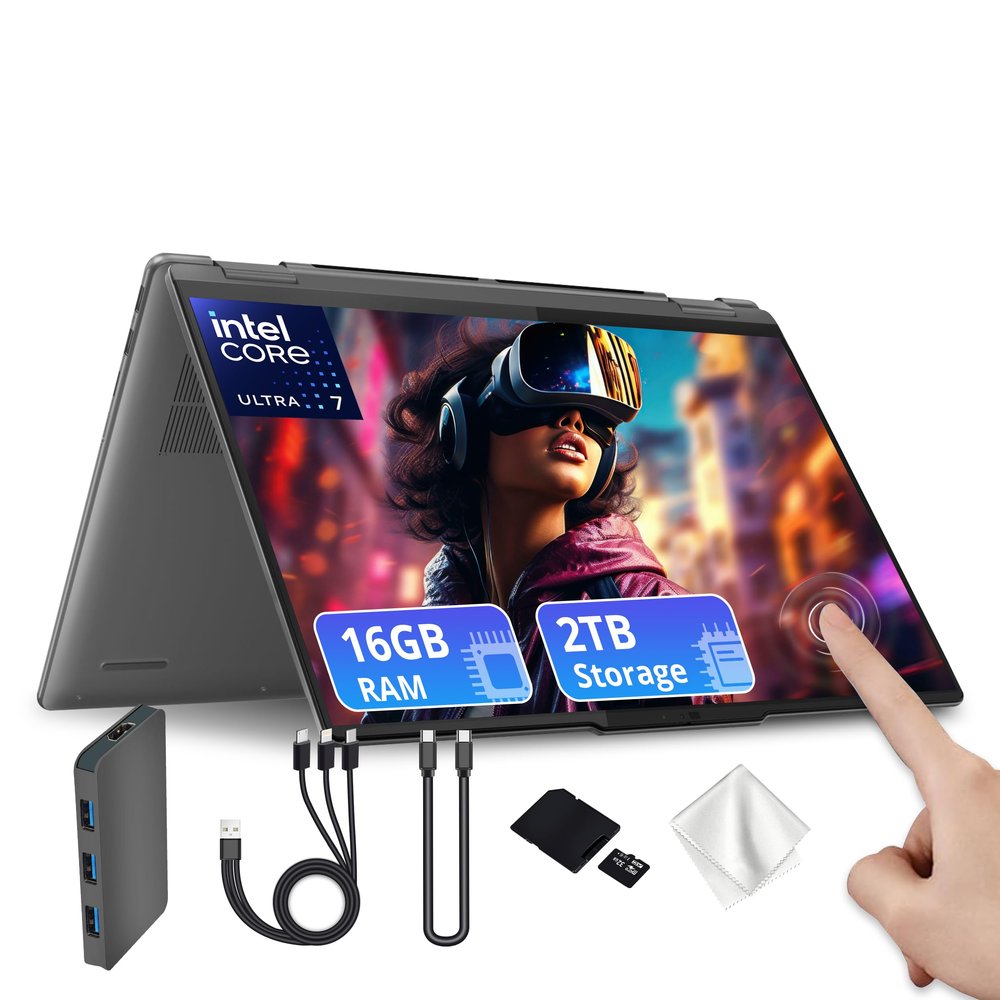 Lenovo Yoga 7i 2-in-1 16" WUXGA Touchscreen Laptop, Intel Ultra 7 155U, 16GB LPDDR5X, 2TB Storage(1TB SSD&1TB Docking), Fingerprint Reader, Backlit Keyboard, WiFi 6E, Win 11, Grey