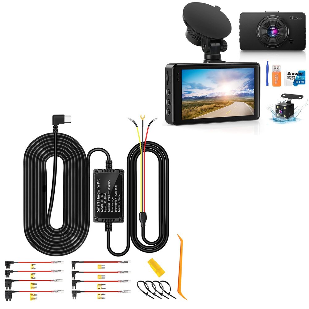 Dash Camera for Cars with 32G Card Super Night Vision Plus 11.5ft Acc Hardwire Kit for Dash Camera Type C 3-Lead Hard Wire Kit