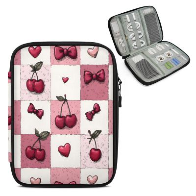 Adornori Cherry Plaid Cord Organizer Travel Pouch Tech Electronic Accessories Case Cable Storage Bag for Charger, SD Card, USB