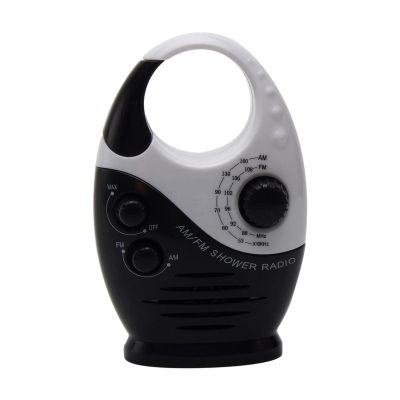 Waterproof Shower Radio, 1Pc Adjustable Volume Shower AM FM Button Speaker Portable Waterproof Speaker Bathroom Speakers Wireless Radio with Top Handl(Color:Black and White)