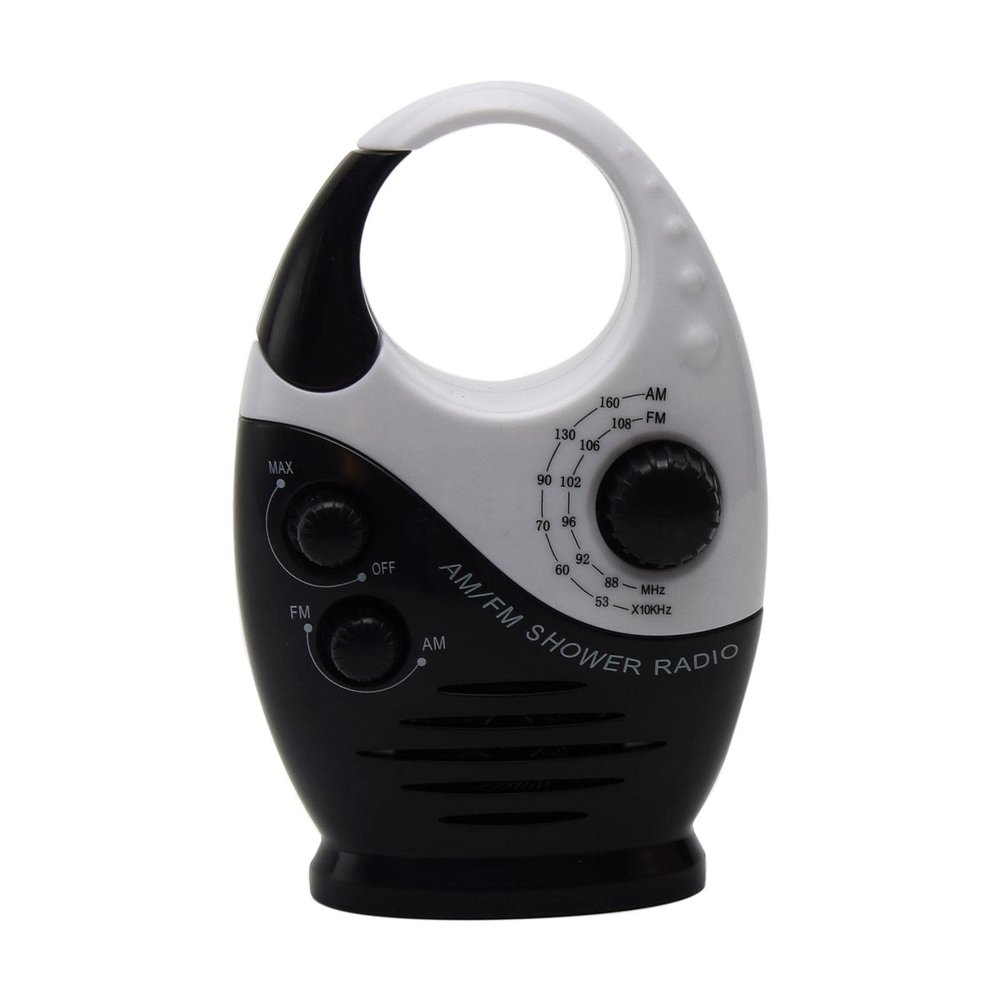 Waterproof Shower Radio, 1Pc Adjustable Volume Shower AM FM Button Speaker Portable Waterproof Speaker Bathroom Speakers Wireless Radio with Top Handl(Color:Black and White)