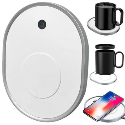 Coffee Mug Warmer for Desk 2-in-1 Smart Electric Mug Warmer with Wireless Chargers - Fast Heating Coaster for Coffee & Tea, 15W Charging Pad (White)