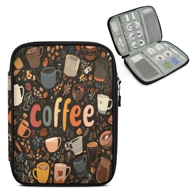 Adornori Coffee Cord Organizer Travel Pouch Tech Electronic Accessories Case Vintage Cups Cable Storage Bag for Charger, SD Card, USB