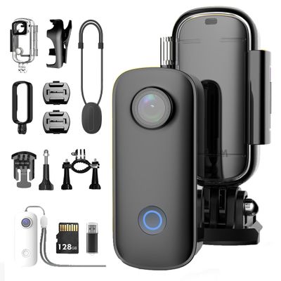 POV 4K Waterproof Camera, Electronic Image Stabilization, 128GB Wide Angle 4K UHD Wearable Body Adventure Action Cameras, for Diving, Cycling, Skiing and Other Outdoor Activities (Black-128GB)