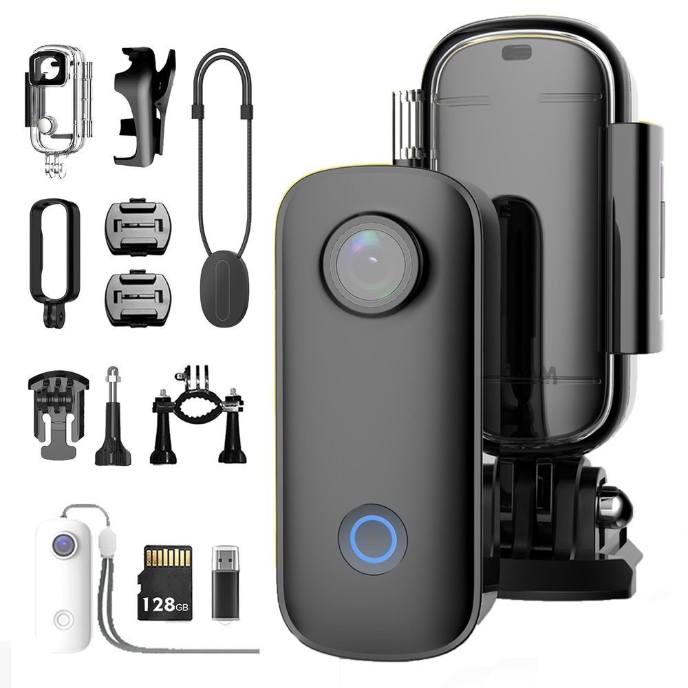 POV 4K Waterproof Camera, Electronic Image Stabilization, 128GB Wide Angle 4K UHD Wearable Body Adventure Action Cameras, for Diving, Cycling, Skiing and Other Outdoor Activities (Black-128GB)