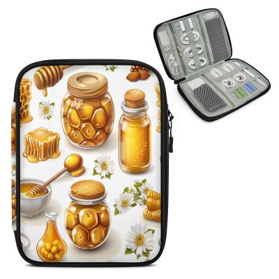 Adornori Honey Cord Organizer Travel Pouch Tech Electronic Accessories Case Bee Honeycomb Cable Storage Bag for Charger, SD Card, USB
