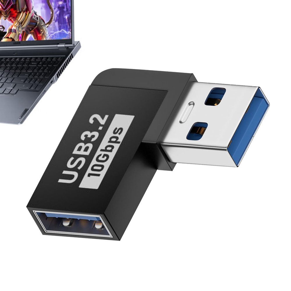 90 Degree USB Adapter  USB3.0 Aluminum Male Female, 10Gbps Speed Connector | Perfect for Computer Ports, Tablet Connections, Console Accessories, Media Devices, Tight Spaces Cable Management