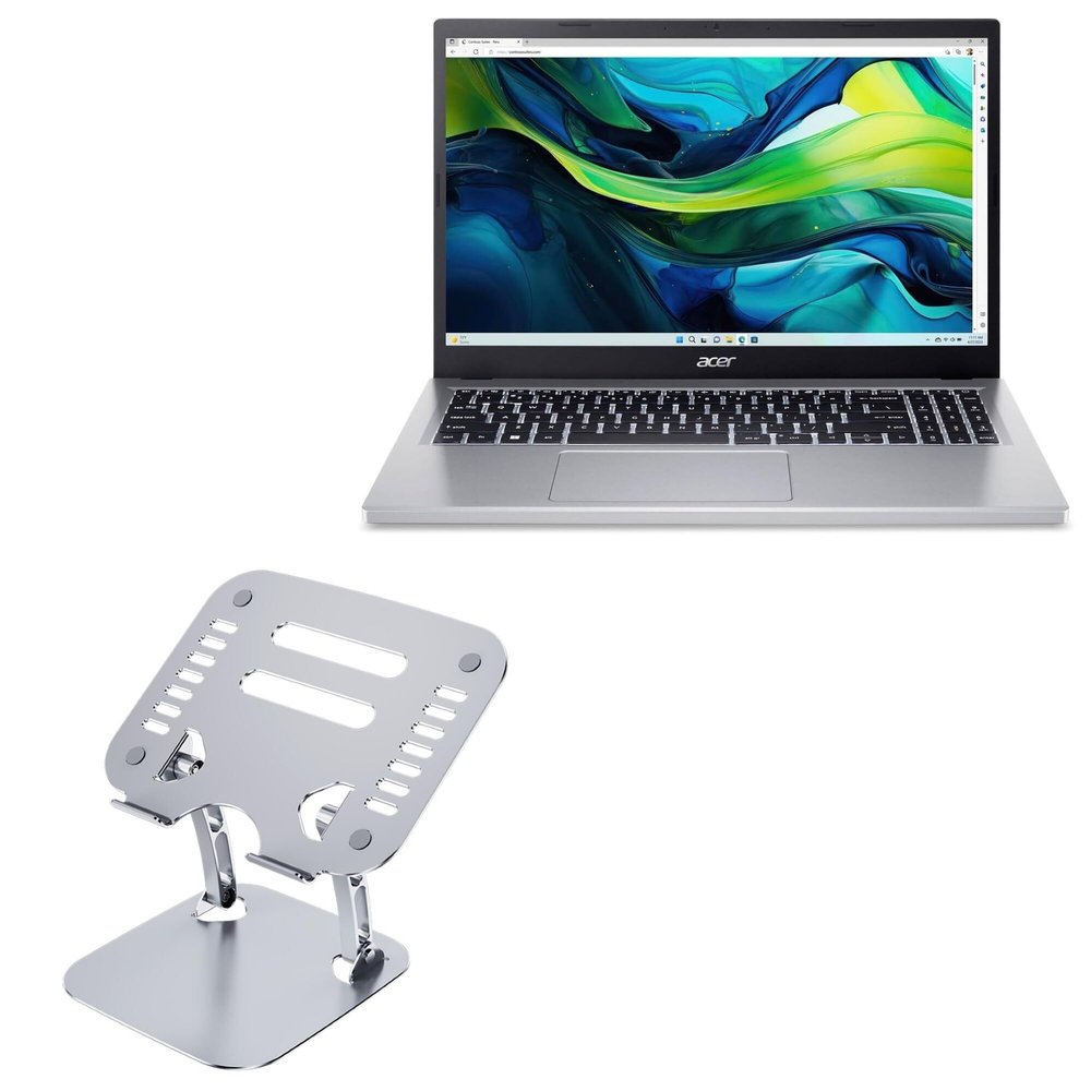BoxWave Stand and Mount Compatible with Acer Aspire Go 15 Laptop (15.6 in) - Executive VersaView Stand, Ergonomic Adjustable Viewing Angle Metallic Riser - Metallic Silver