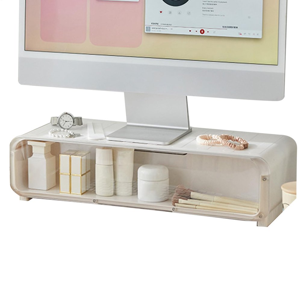 Monitor Stand Riser - White Ergonomic Desk Organizer with Anti Slip Base, Computer Monitor Elevated , Underneath Storage for Home, Office, School, Workplace, PC and Printer Use