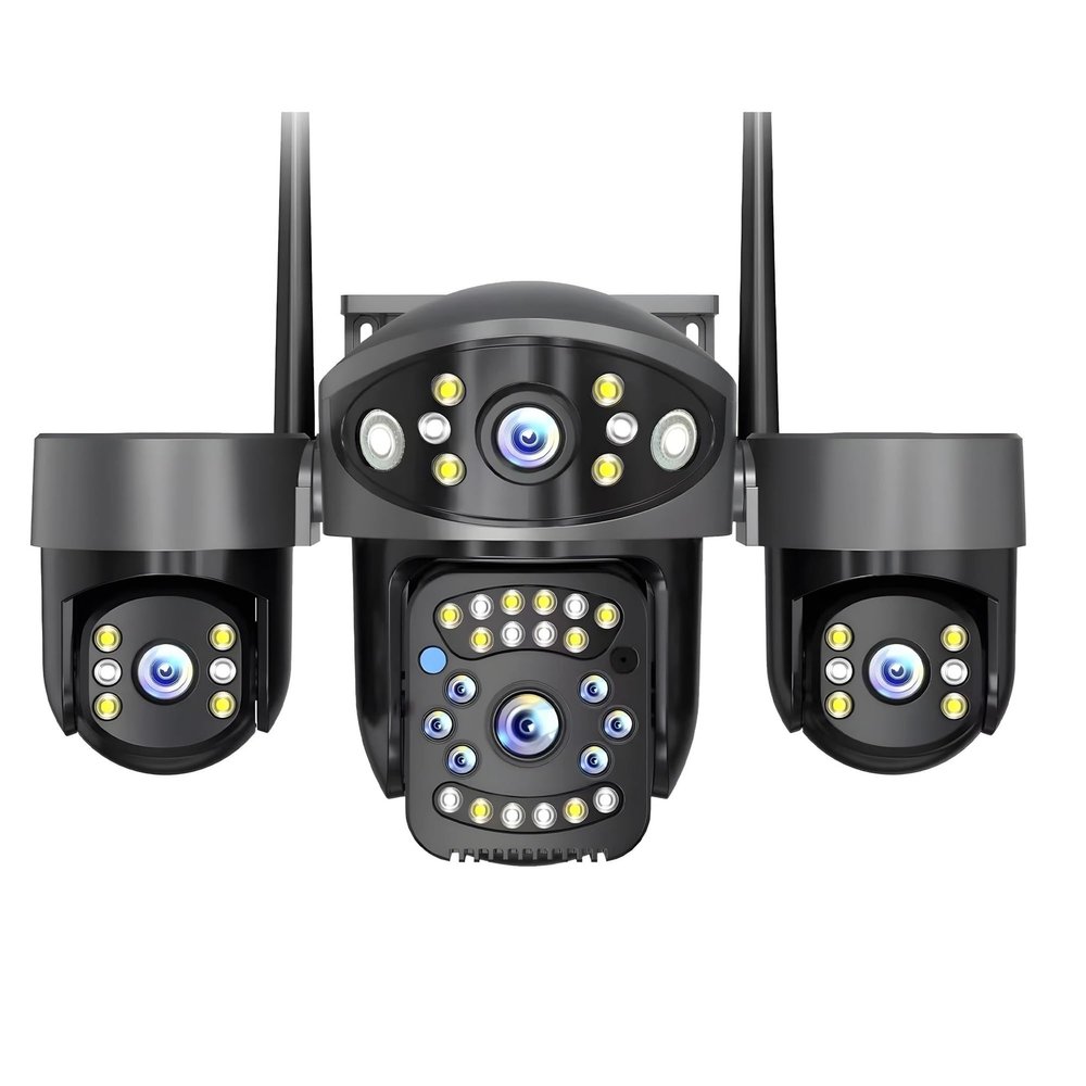 LNBBEQ 10K 20MP WiFi Security Camera Outdoor 4 Lens 4 Screen 360 PTZ Camera Auto Motion Tracking CCTV 12X Zoom Surveillance(US Plug,WiFi Camera)