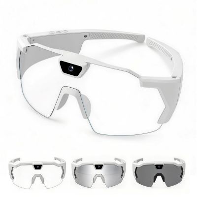 Baseball Camera Glasses, POV Video Recording Hands-Free Smart Glasses, Anti-Glare Sports Sunglasses with Built-in Mic, Wearable Action Camera for Baseball, Cycling (A - White Gradient, 64GB Tf Card)