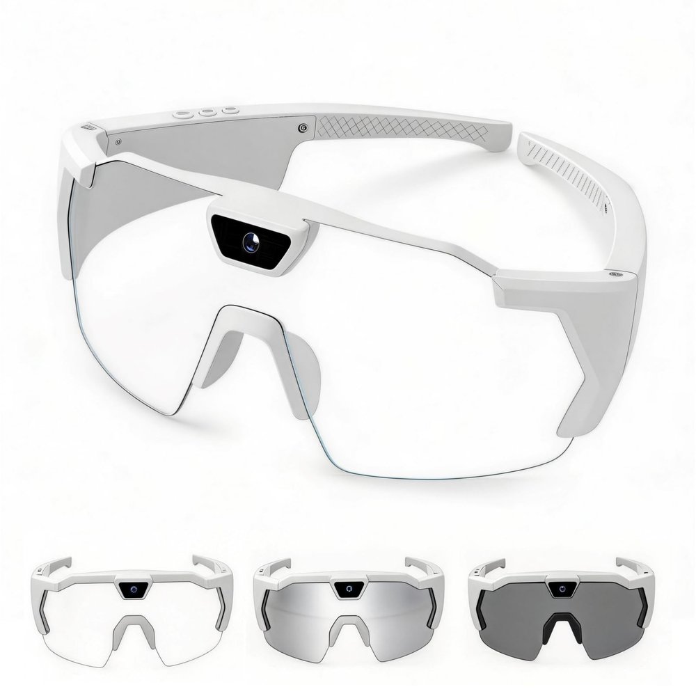 Baseball Camera Glasses, POV Video Recording Hands-Free Smart Glasses, Anti-Glare Sports Sunglasses with Built-in Mic, Wearable Action Camera for Baseball, Cycling (A - White Gradient, 64GB Tf Card)