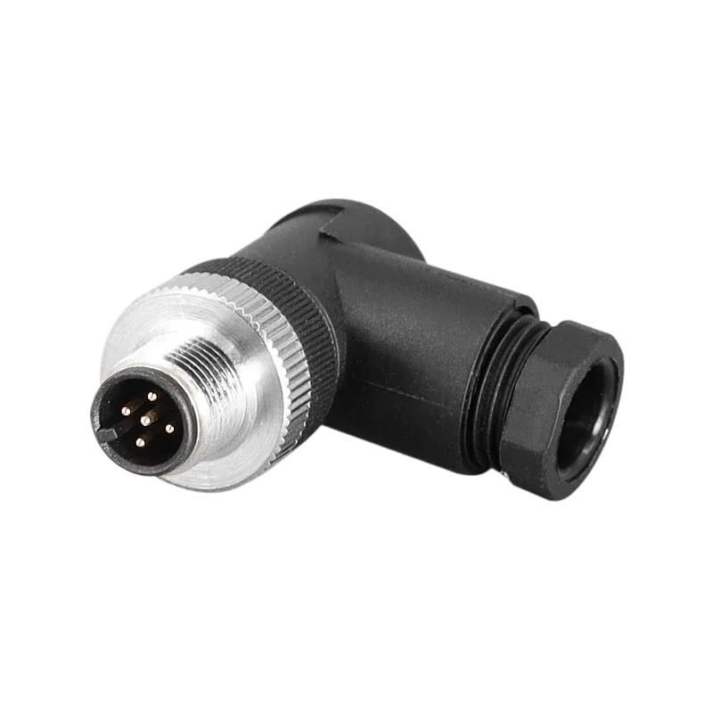 LOKLNEYK 1pcs M12 Connector 4pin 5pin M12-8 Water Proof Male&Female Plug Screw Threaded Coupling A Code Connectors(5PlN-Elbow Male)
