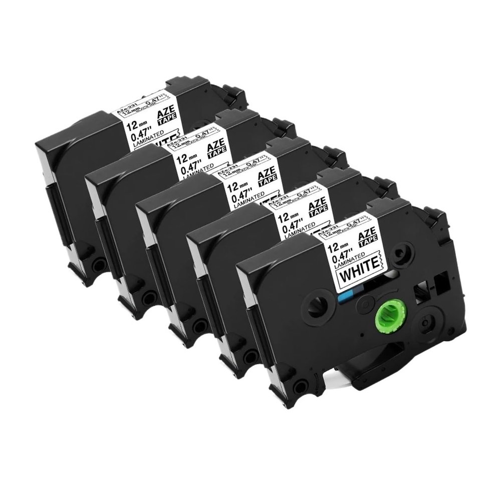 5PK Label Tape for P3100 E1000 Pro Ribbon Printer Black On White TZe-231 TZe-631,Compatible for Brother P-Touch(5pcs Black on White)