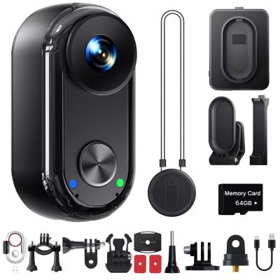 4K 30FPS Vlogging Camera, 64GB Hands-Free POV Camera, 98FT Waterproof Actioncamera with Case, Tiny Sport Cam 6-axis Stabilization, 150 Lightweight Thumb Bodycam 270min runtime, Mount Anywhere