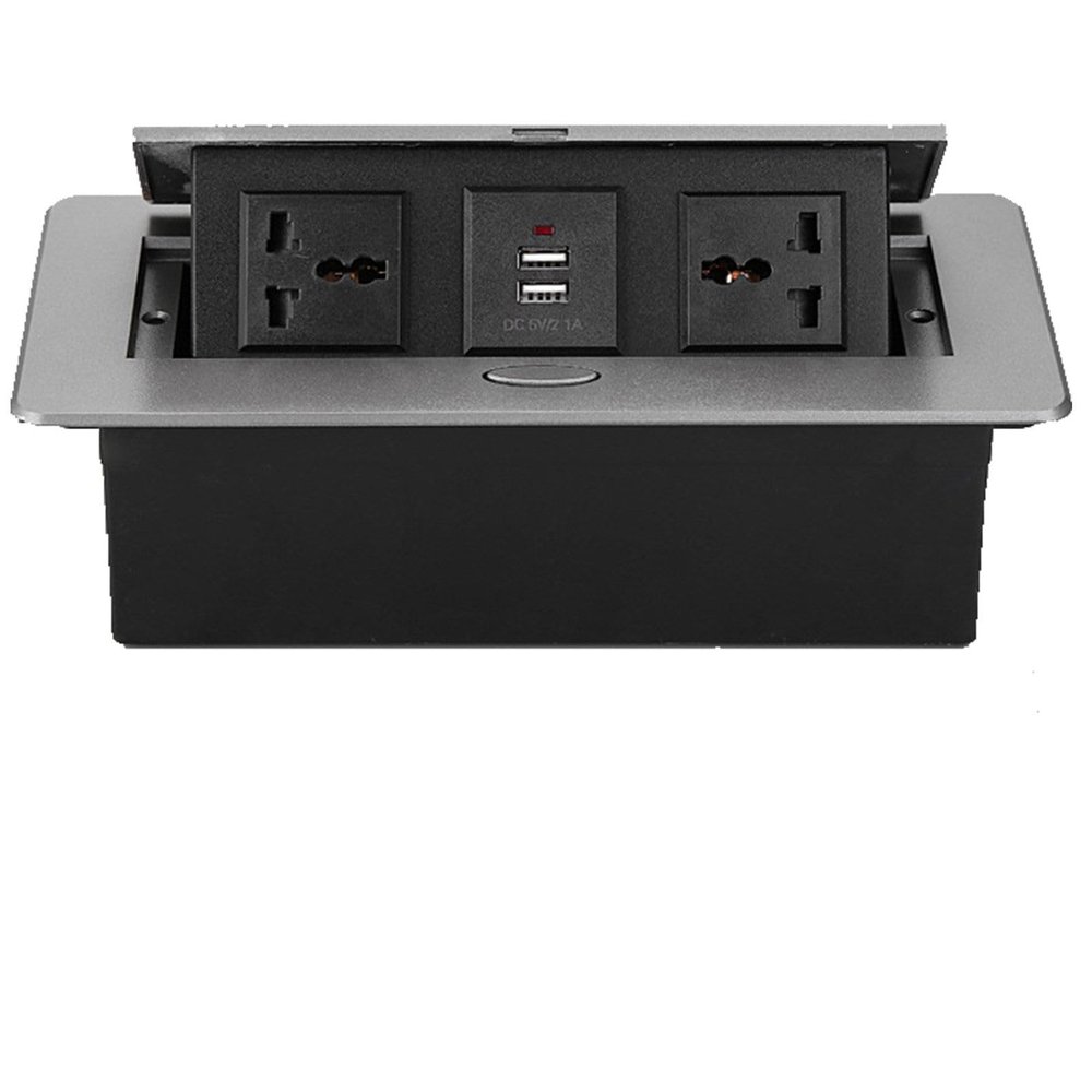 FFDSDUH Power Strips Multimedia Pop-Up Desktop Socket, Hidden Embedded Waterproof Design, Computer(Silver)