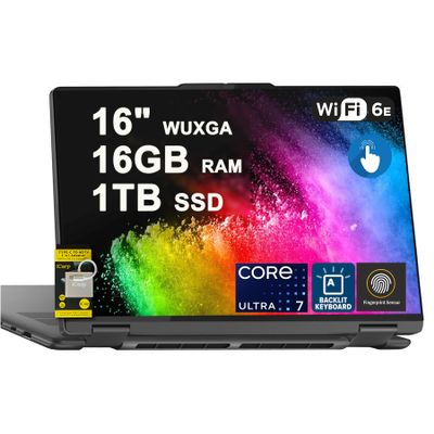 Lenovo Yoga 7 16 2-in-1 Laptop 16" WUXGA IPS Glossy Touch Intel 8-core Ultra 5 226V (Up to 40 Tops) 16GB DDR5 1TB SSD Backlit Fingerprint for Creator Business Professional Win11 ICP Hub w/Copilot AI