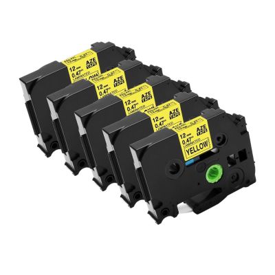 5PK Label Tape for P3100 E1000 Pro Ribbon Printer Black On White TZe-231 TZe-631,Compatible for Brother P-Touch(5pcs Black on Yellow)