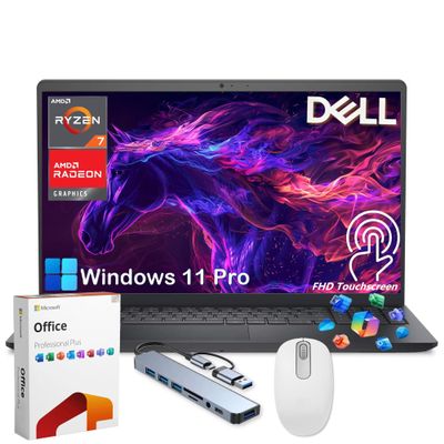 Dell Inspiron 15 Touchscreen Laptop Computer, Windows 11 Pro, Free Lifetime MS Office, AMD Ryzen 7 7730U, 15.6'' FHD WVA Display, 16GB RAM + 1TB SSD, 8-in-1 HUB & Mouse, AMD Radeon Graphics