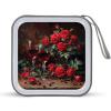 BTCOWZRV Roses And Glasses of Red Wine CD Case 40 Capacity Hard Plastic DVD Case Portable Zipper CD Cases Holder Large Storage Disc Wallet Bag DVD Disc Cases Storage Binder Home Travel view 1