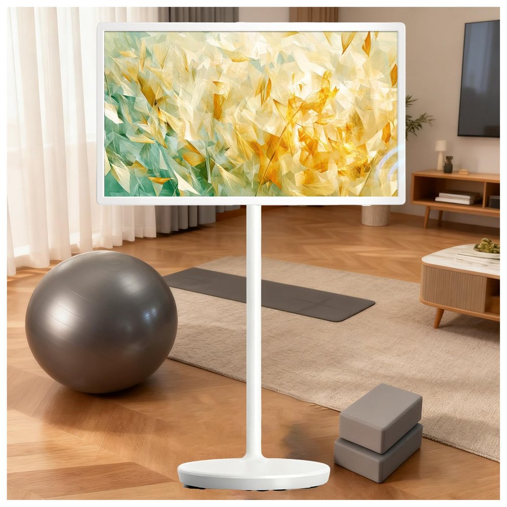 24"/27"/32" Portable TV with Wheels 4K UHD Touchscreen 360 Swivel for Car RV Outdoor(27in,8+128GB(1080P))
