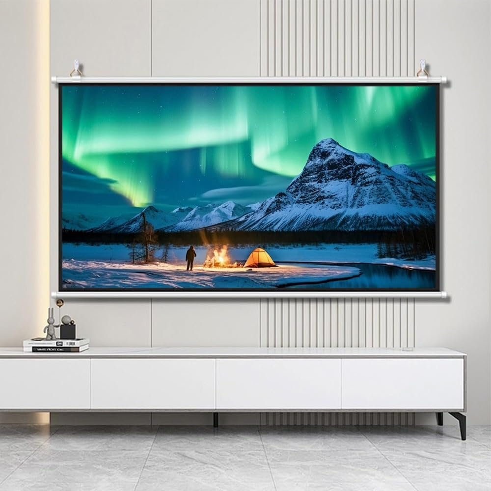 ENGTICUENU 30" 40" 50" 60" 72" Home Theater Projector Screen Manual Pull Down Projector Screen HD 4K Portable Movie Screen for Home Office Outdoor Indoor(16:9,50in)