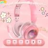 KERHAND Bluetooth Noise Cancelling Headphones for Kids,Foldable Cat Headphones with LED Light Up Ear,Cat Ear Headphones for Toddler with Microphone/TF Card,Kids Bluetooth Headphones (Rabbit Pink) view 2