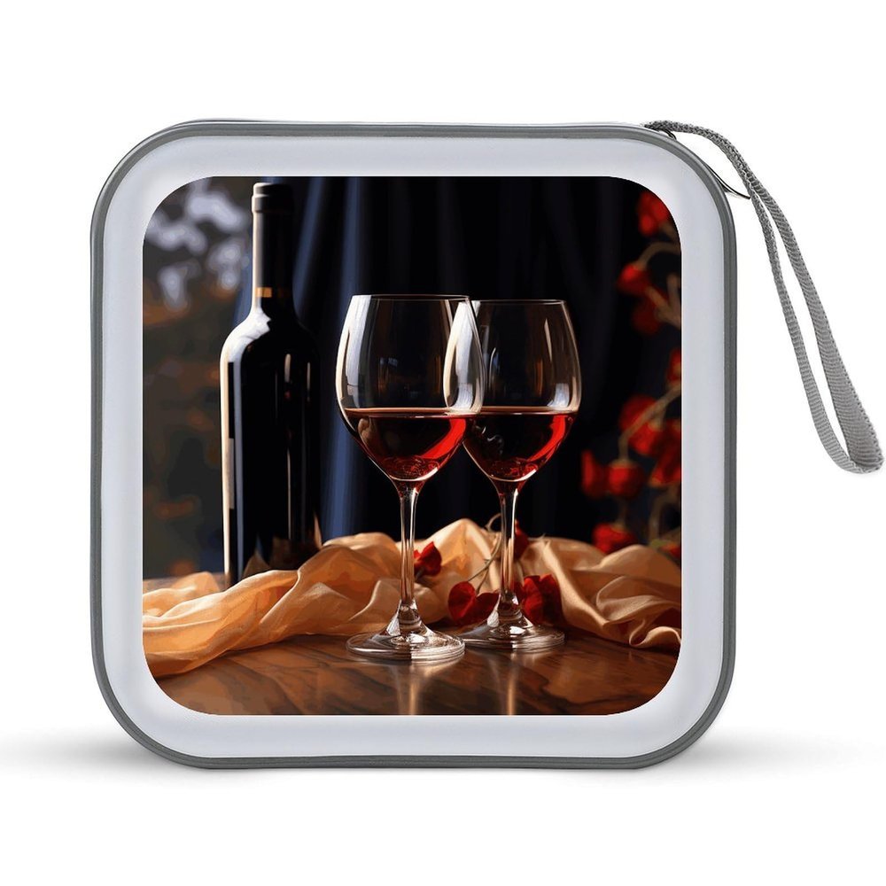 BTCOWZRV Red Wine Glasses CD Case 40 Capacity Hard Plastic DVD Case Portable Zipper CD Cases Holder Large Storage Disc Wallet Bag DVD Disc Cases Storage Binder Home Travel