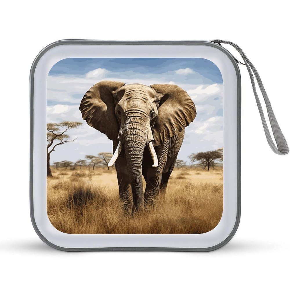 BTCOWZRV Elephant CD Case 40 Capacity Hard Plastic DVD Case Portable Zipper CD Cases Holder Large Storage Disc Wallet Bag DVD Disc Cases Storage Binder Home Travel