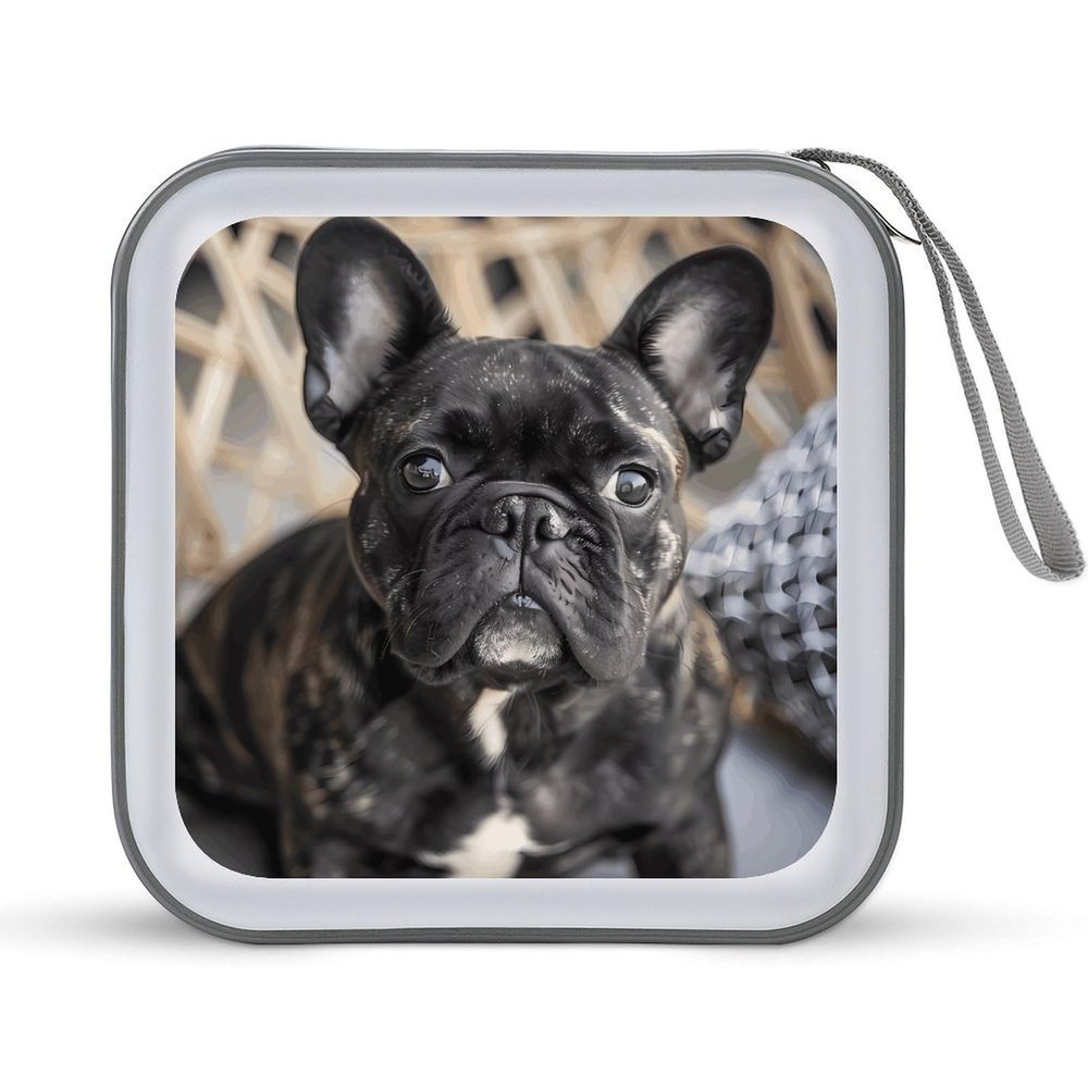 BTCOWZRV French Bulldog CD Case 40 Capacity Hard Plastic DVD Case Portable Zipper CD Cases Holder Large Storage Disc Wallet Bag DVD Disc Cases Storage Binder Home Travel