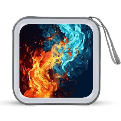 BTCOWZRV Fire And Water Pattern CD Case 40 Capacity Hard Plastic DVD Case Portable Zipper CD Cases Holder Large Storage Disc Wallet Bag DVD Disc Cases Storage Binder Home Travel