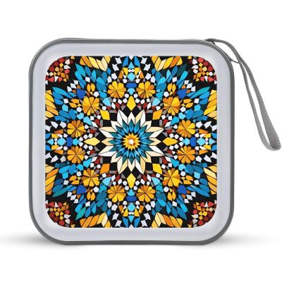 BTCOWZRV Moroccan Color Pattern CD Case 40 Capacity Hard Plastic DVD Case Portable Zipper CD Cases Holder Large Storage Disc Wallet Bag DVD Disc Cases Storage Binder Home Travel