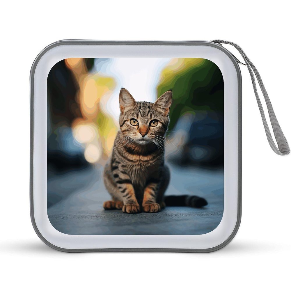 BTCOWZRV Brown Tabby Kitten CD Case 40 Capacity Hard Plastic DVD Case Portable Zipper CD Cases Holder Large Storage Disc Wallet Bag DVD Disc Cases Storage Binder Home Travel