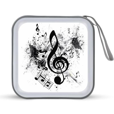 BTCOWZRV Musical Theme Music Clefs CD Case 40 Capacity Hard Plastic DVD Case Portable Zipper CD Cases Holder Large Storage Disc Wallet Bag DVD Disc Cases Storage Binder Home Travel
