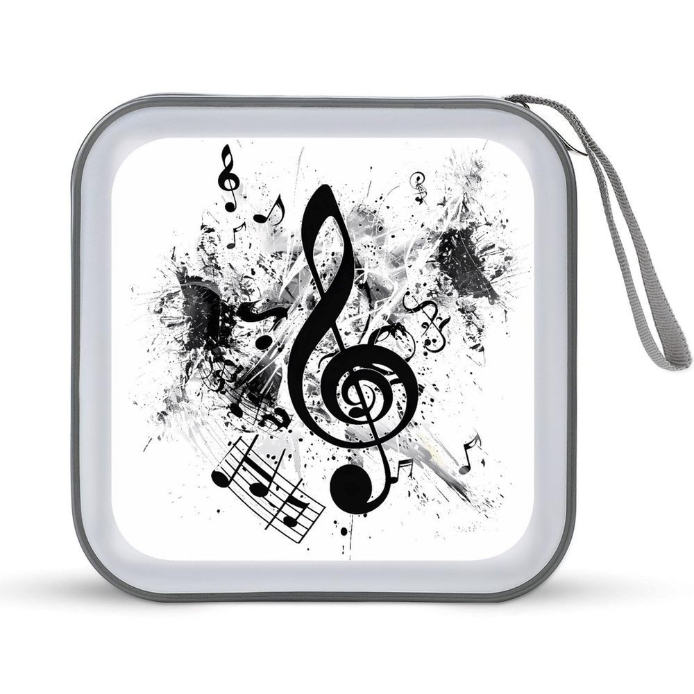 BTCOWZRV Musical Theme Music Clefs CD Case 40 Capacity Hard Plastic DVD Case Portable Zipper CD Cases Holder Large Storage Disc Wallet Bag DVD Disc Cases Storage Binder Home Travel