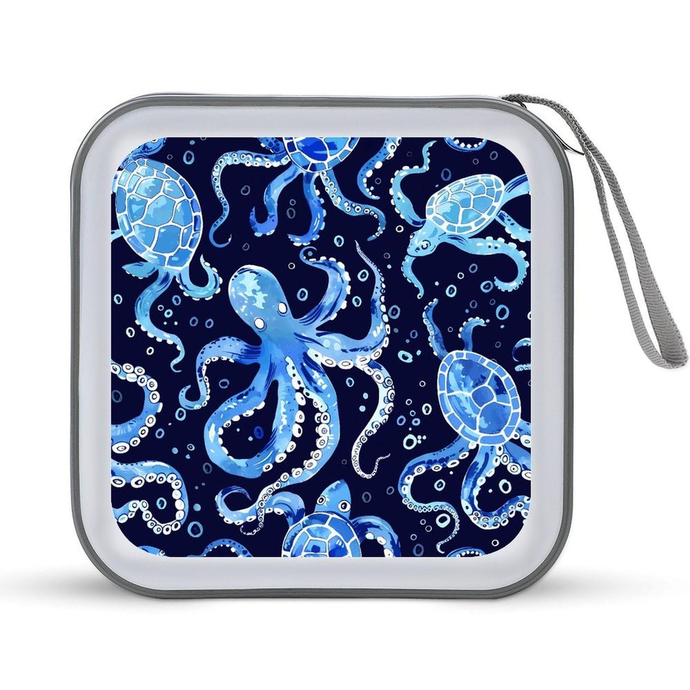 BTCOWZRV Turtle Octopus Pattern Ocean Theme CD Case 40 Capacity Hard Plastic DVD Case Portable Zipper CD Cases Holder Large Storage Disc Wallet Bag DVD Disc Cases Storage Binder Home Travel