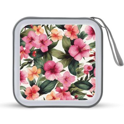 FekiLoot Hawaiian Flower Print DVD Case Large Storage Disc Wallet Bag Portable CD Case Holder 40 Capacity Hard Plastic Disc Cases Storage Binder DVD Case Wallet for Car Home Office Travel
