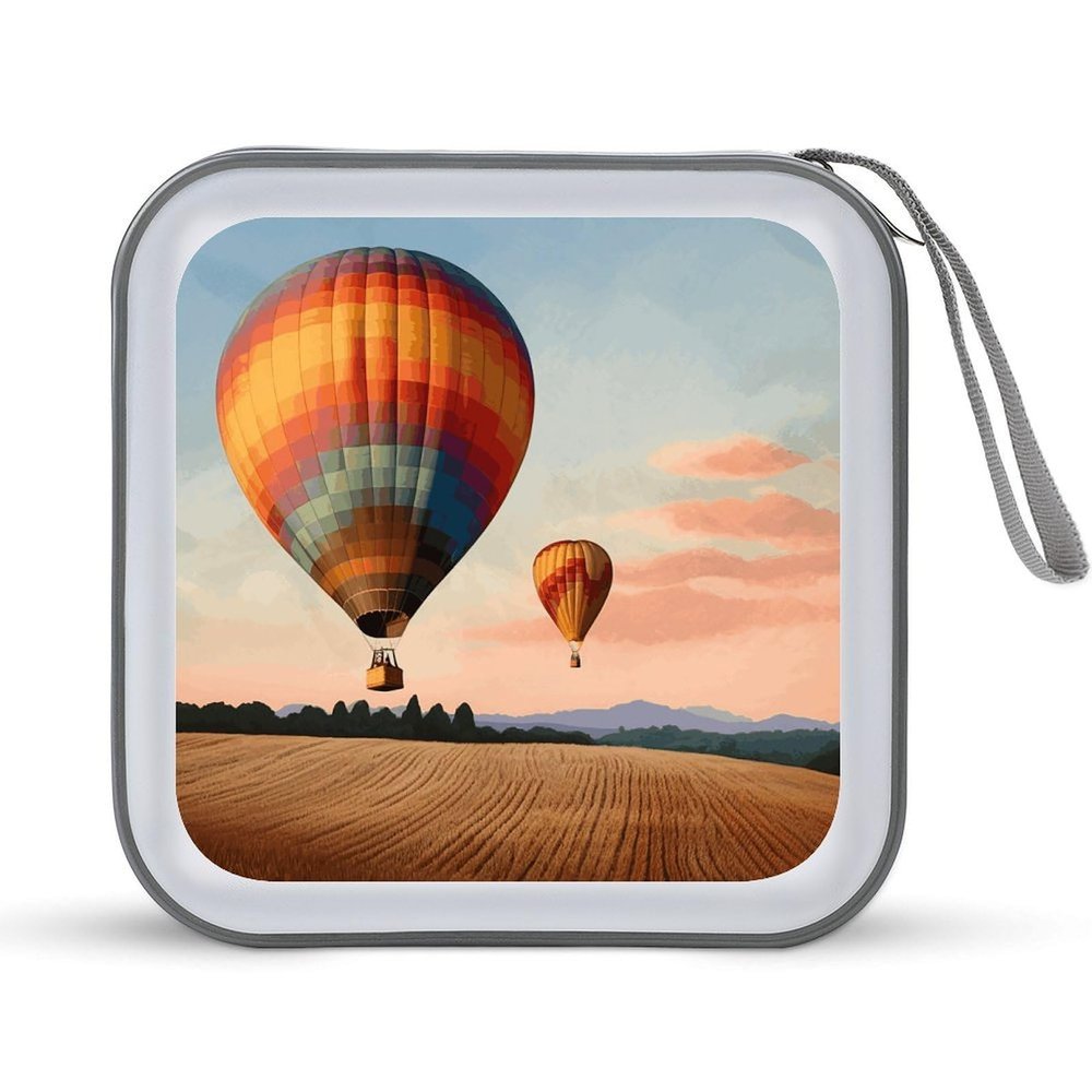 BTCOWZRV Hot Air Balloon CD Case 40 Capacity Hard Plastic DVD Case Portable Zipper CD Cases Holder Large Storage Disc Wallet Bag DVD Disc Cases Storage Binder Home Travel