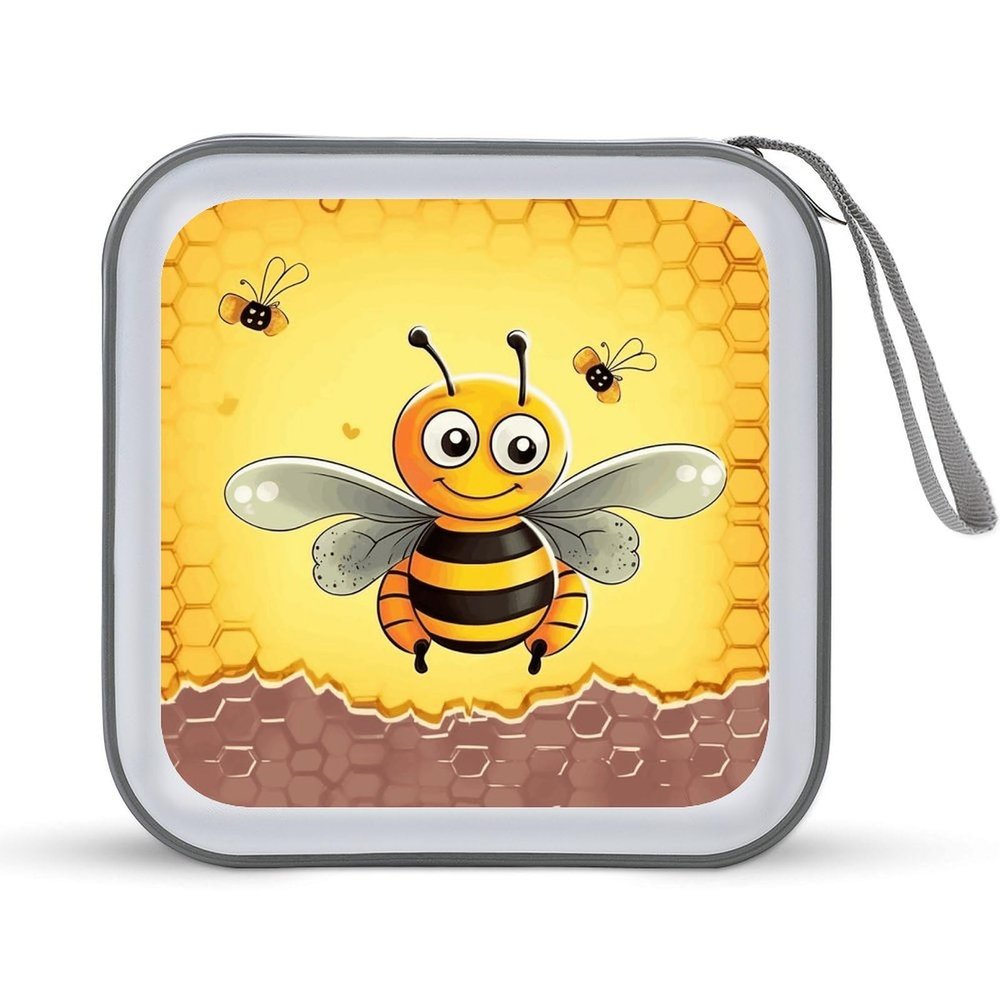 BTCOWZRV Bee on The Square CD Case 40 Capacity Hard Plastic DVD Case Portable Zipper CD Cases Holder Large Storage Disc Wallet Bag DVD Disc Cases Storage Binder Home Travel