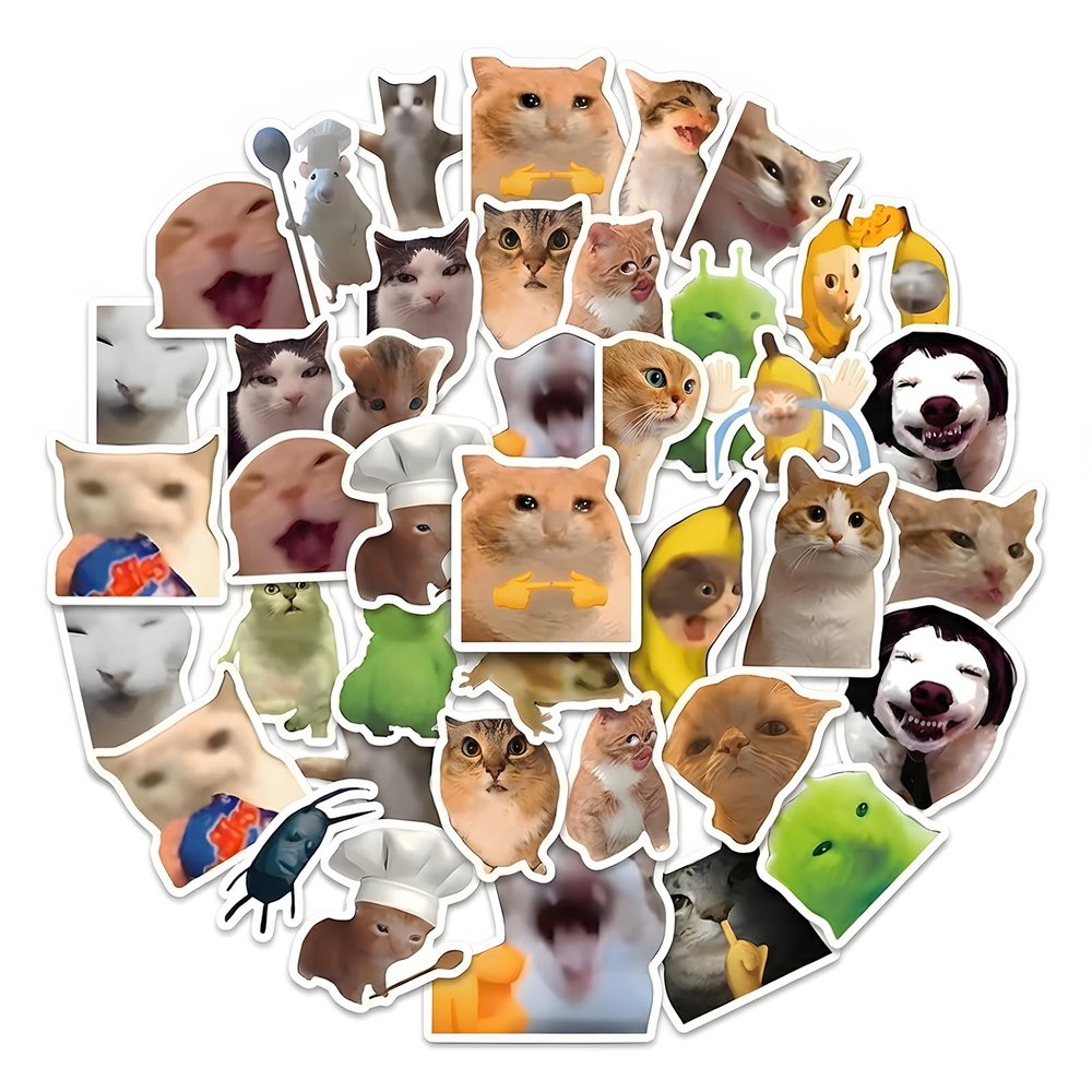 1000 PCS Cat Meme Stickers, Funny Cat Stickers and Cute Cat Stickers,Meme Cat Stickers in 2 Rolls, Animal Meme Stickers for Personal Use and Creative Projects