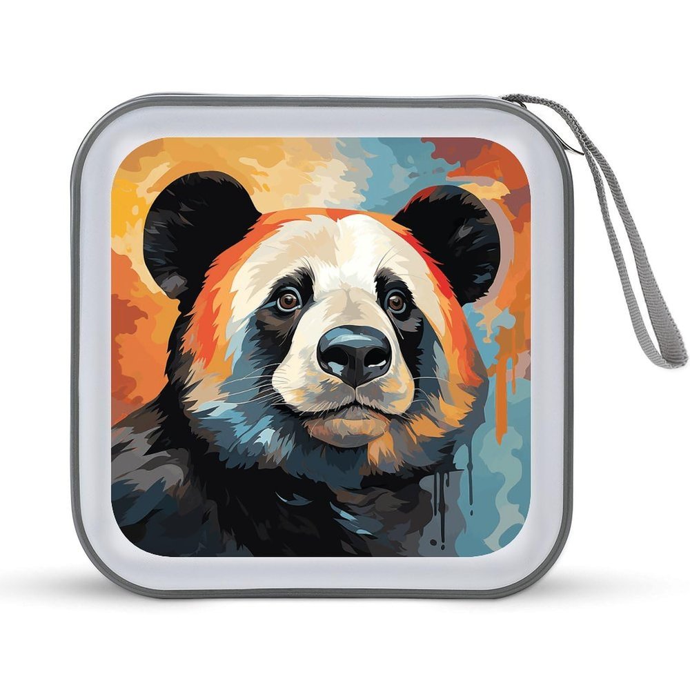 BTCOWZRV Cartoon Panda Head CD Case 40 Capacity Hard Plastic DVD Case Portable Zipper CD Cases Holder Large Storage Disc Wallet Bag DVD Disc Cases Storage Binder Home Travel