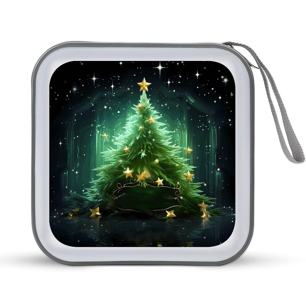 BTCOWZRV Green Christmas Tree CD Case 40 Capacity Hard Plastic DVD Case Portable Zipper CD Cases Holder Large Storage Disc Wallet Bag DVD Disc Cases Storage Binder Home Travel