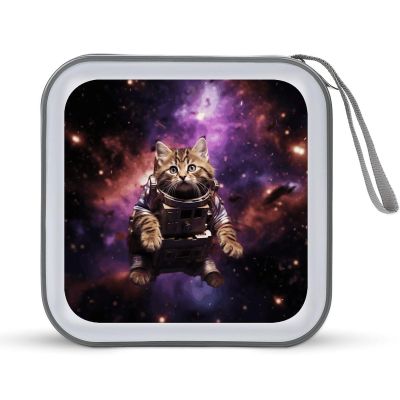 BTCOWZRV A Cat in Outer Space CD Case 40 Capacity Hard Plastic DVD Case Portable Zipper CD Cases Holder Large Storage Disc Wallet Bag DVD Disc Cases Storage Binder Home Travel