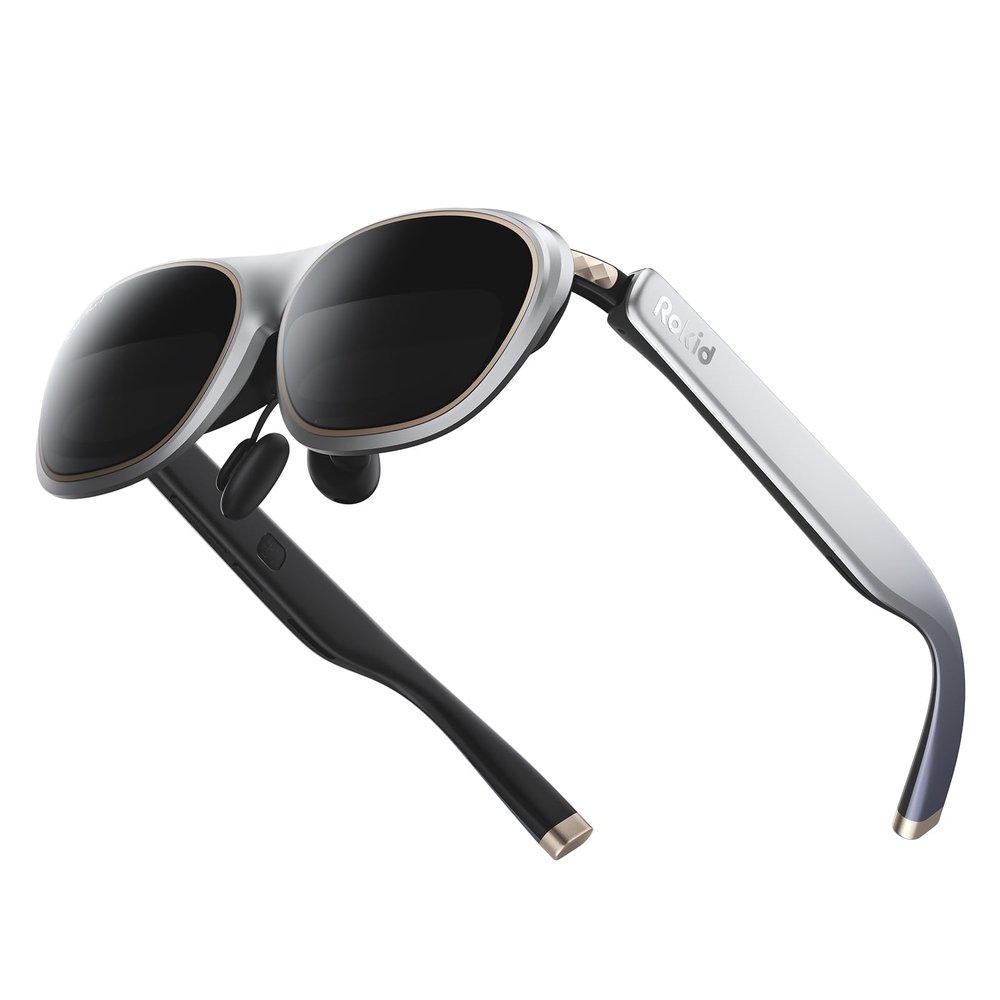 Rokid Max 2 AR Glasses Silver, 215" Micro-OLED Display, 50 FOV, 600 Nits Brightness, Compatible with Mobile Phone, Steam Deck, ROG, Ipad, Mac Immersive Wearable Display for Gaming & Entertainment